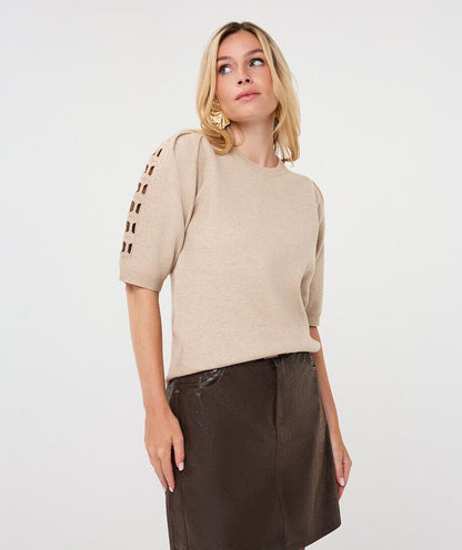 Embroidery Knit Sweater - Biscuit