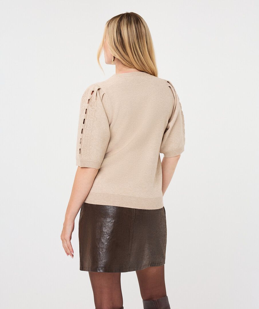 Embroidery Knit Sweater - Biscuit