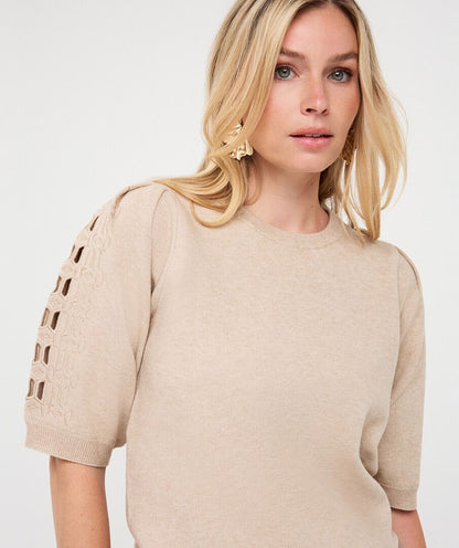 Embroidery Knit Sweater - Biscuit