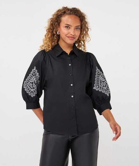 Embroidery Poplin Blouse - Black
