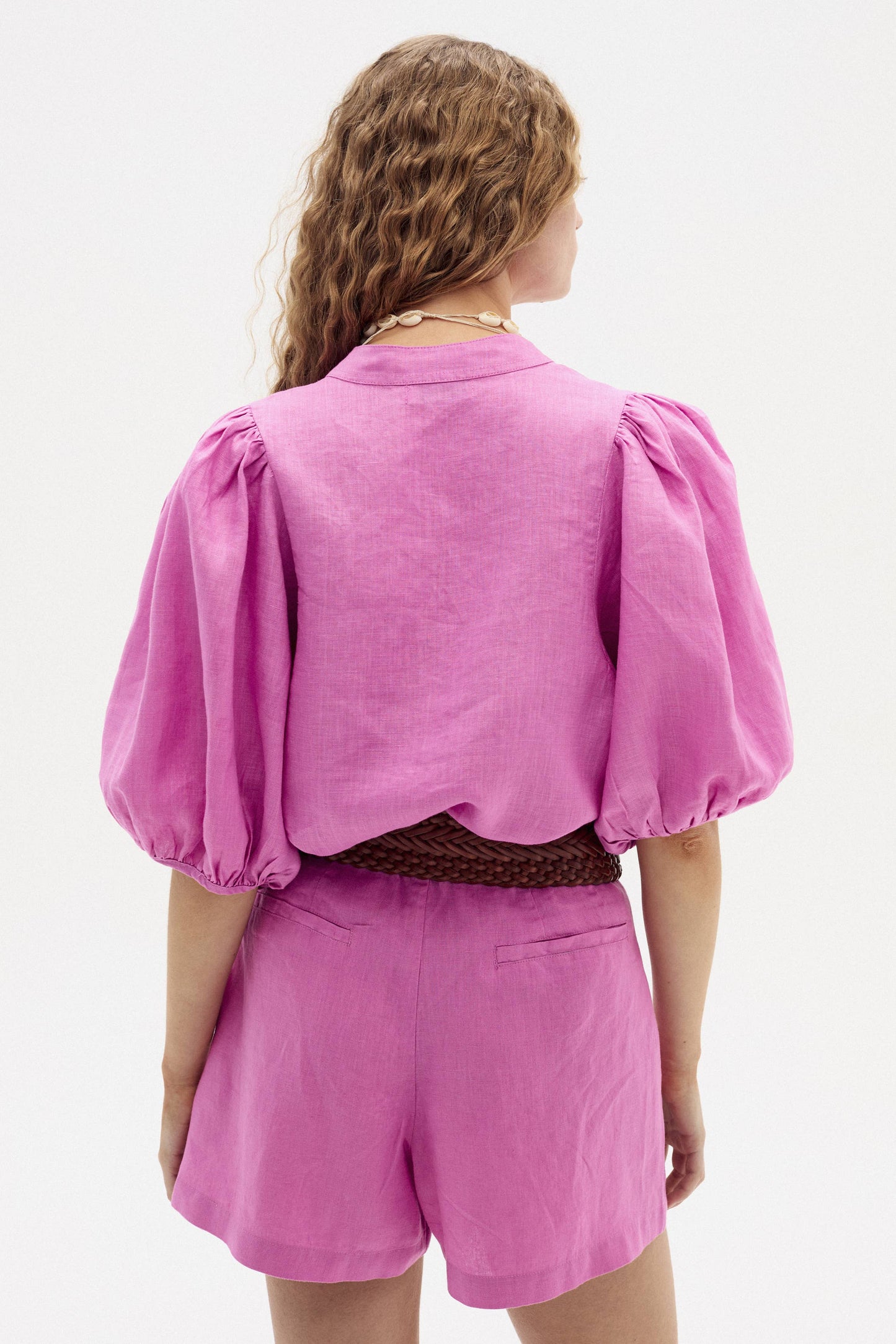 Bubble Linen Shirt - Petunia Pink
