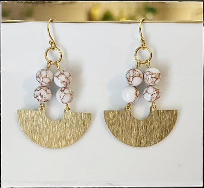 Brass Gold Huggie Hoop Circle Dangle Earring - Gold Lace Bead