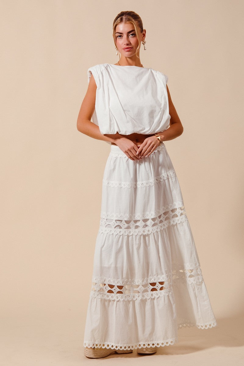 Lace Trimmed Maxi Skirt Set - Off White
