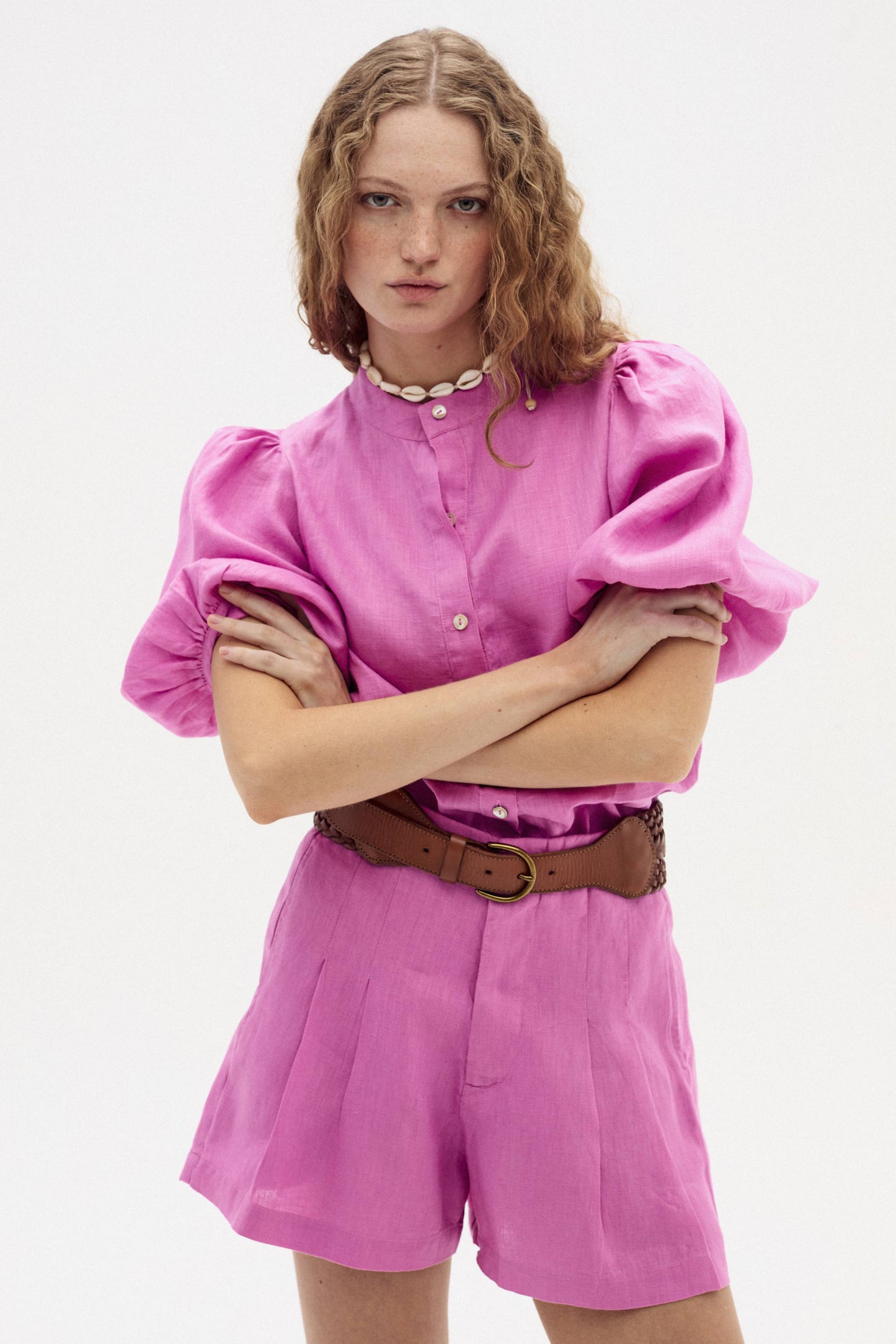 Bubble Linen Shirt - Petunia Pink