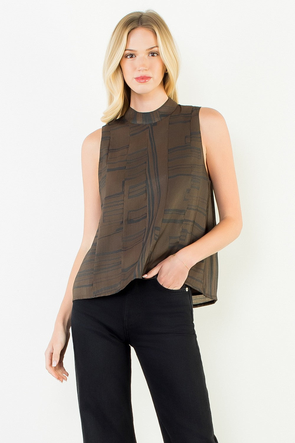 Sleeveless Zebra Stripes Top - Brown