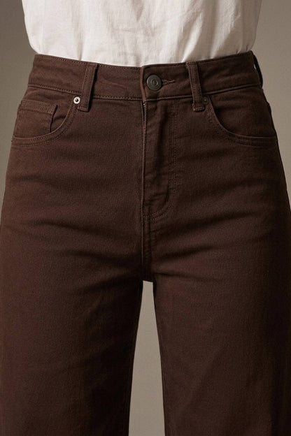 Wide Leg Cropped Jeans - Chocolate Brown