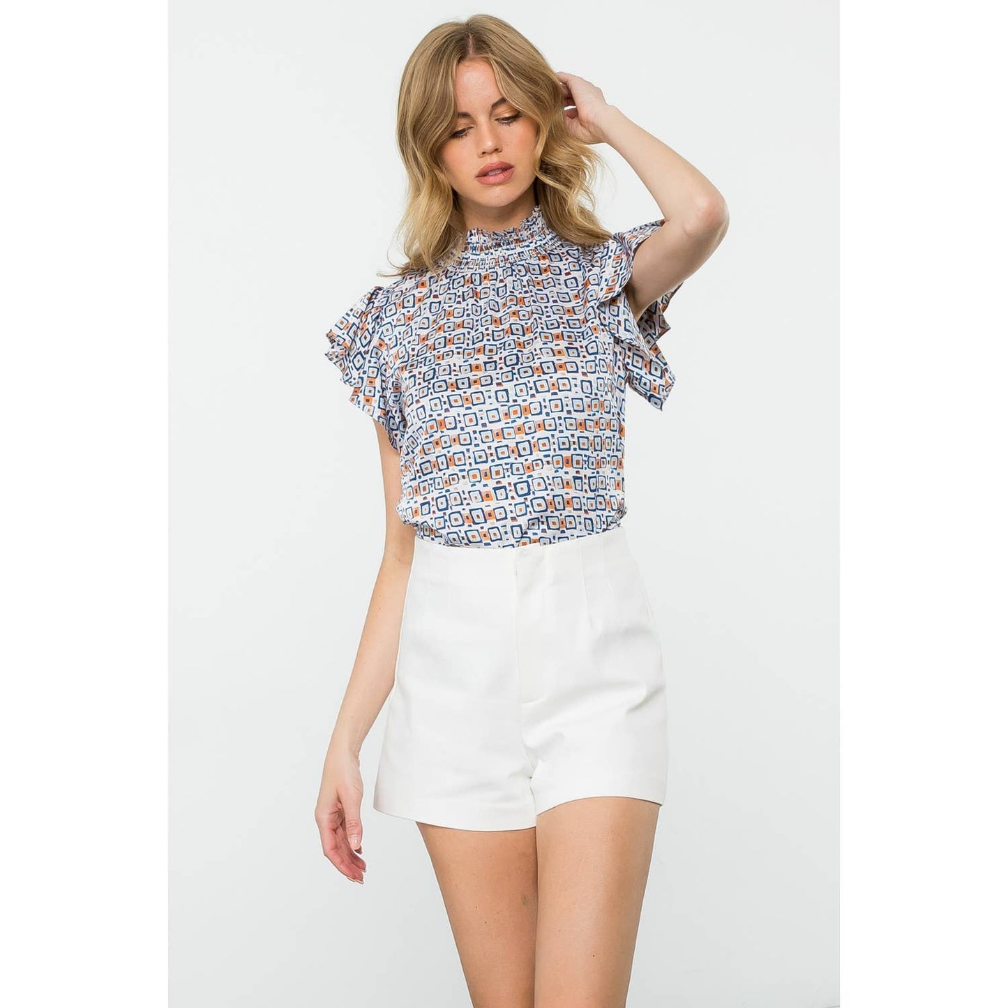Flutter Sleeve Print Top - Cream