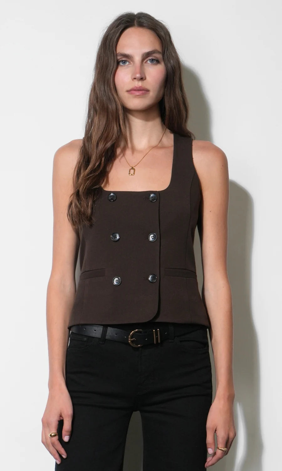 Zora Square Neck Double Breasted Vest - Cocoa