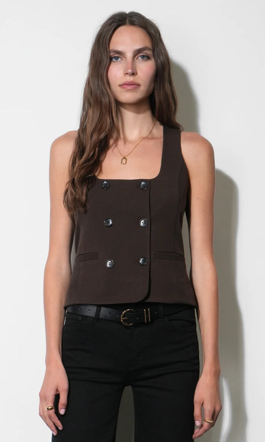 Zora Square Neck Double Breasted Vest - Cocoa