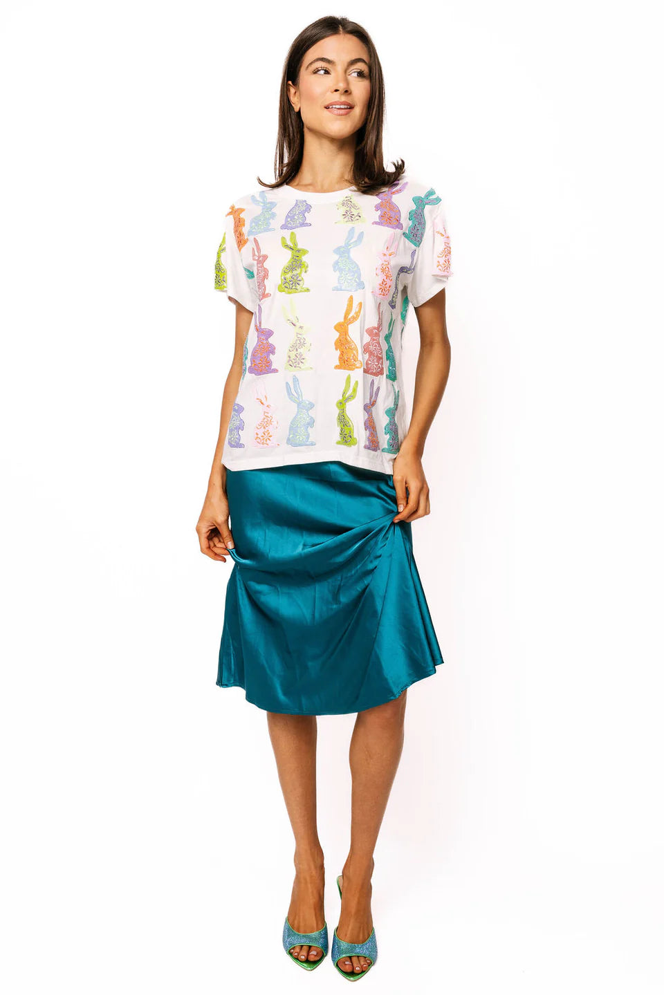 Queen of Sparkles White Multi Easter Bunny Tee Shirt