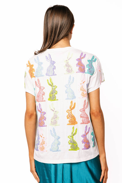 Queen of Sparkles White Multi Easter Bunny Tee Shirt