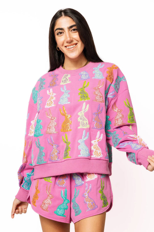 Queen of Sparkles Purple Multi Easter Bunny Sweatshirt