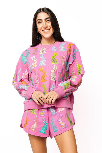 Queen of Sparkles Purple Multi Easter Bunny Sweatshirt