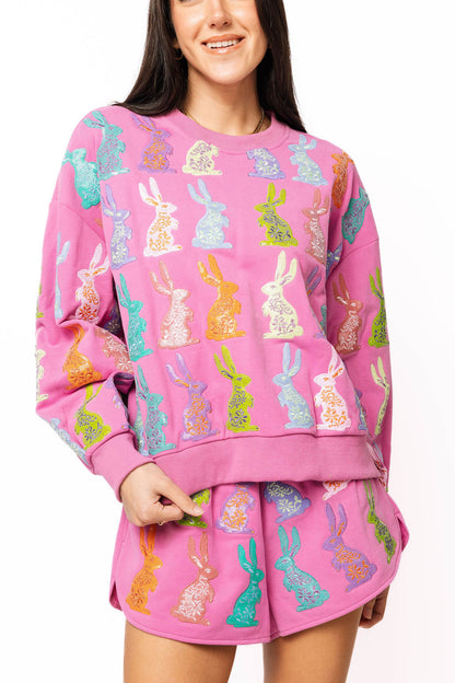 Queen of Sparkles Purple Multi Easter Bunny Sweatshirt