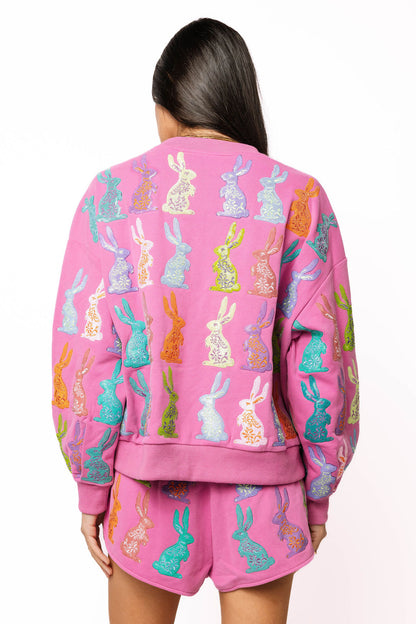 Queen of Sparkles Purple Multi Easter Bunny Sweatshirt