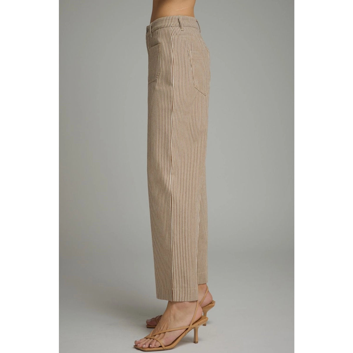 Striped Wide Leg Cropped Pants - Brown