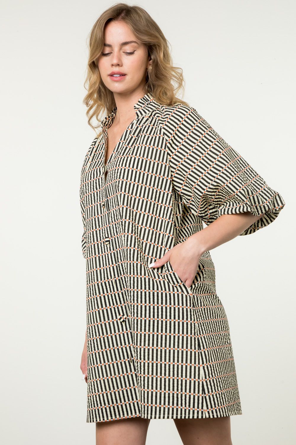 Puff Sleeve Striped Dress