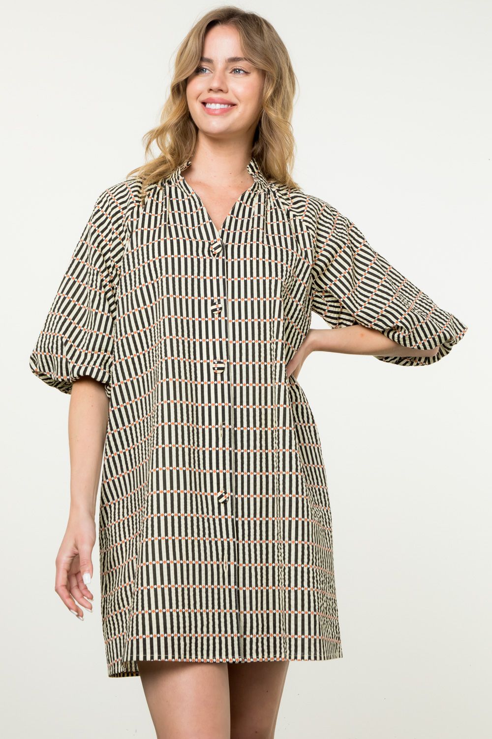 Puff Sleeve Striped Dress