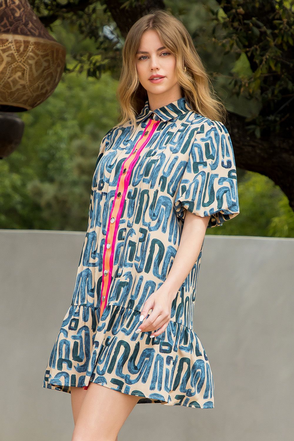 Puff Sleeve Pattern Dress