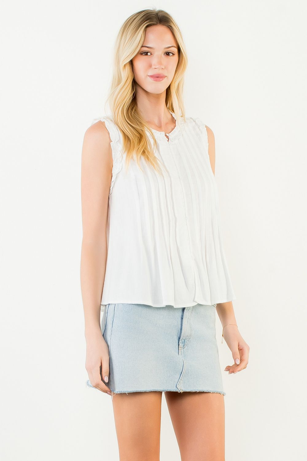 Sleeveless Ruffle Detail Top - Cream