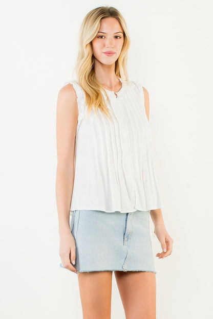Sleeveless Ruffle Detail Top - Cream