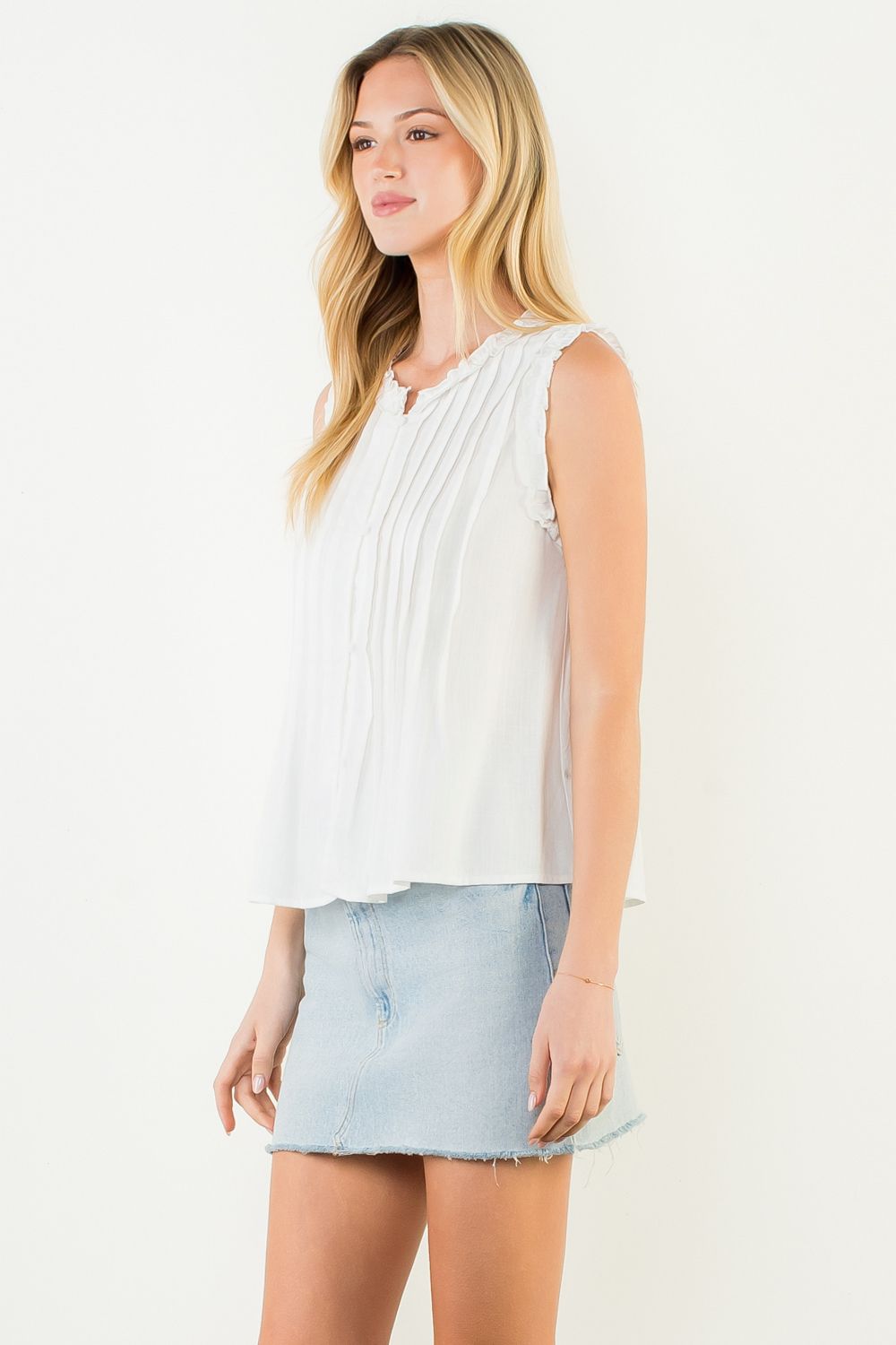 Sleeveless Ruffle Detail Top - Cream