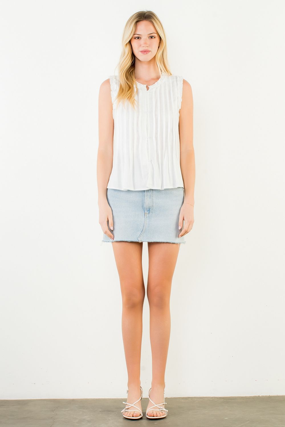 Sleeveless Ruffle Detail Top - Cream