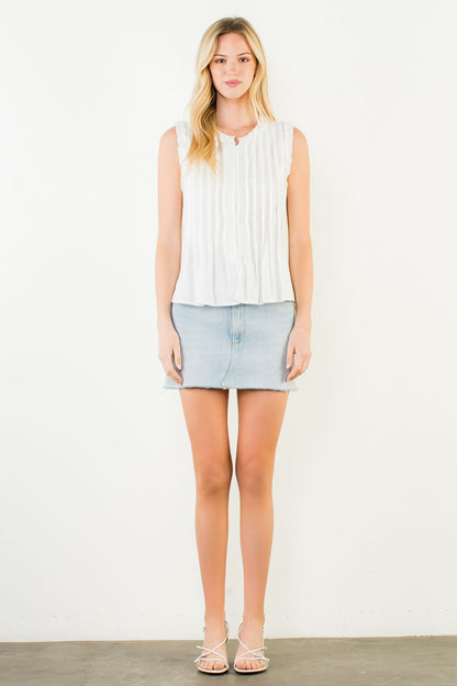 Sleeveless Ruffle Detail Top - Cream