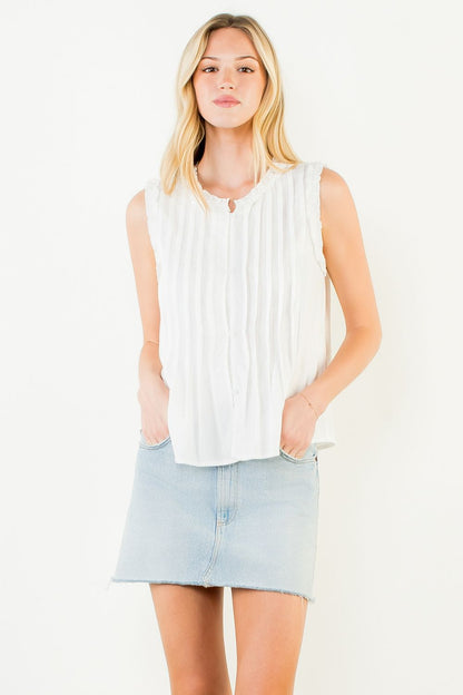 Sleeveless Ruffle Detail Top - Cream