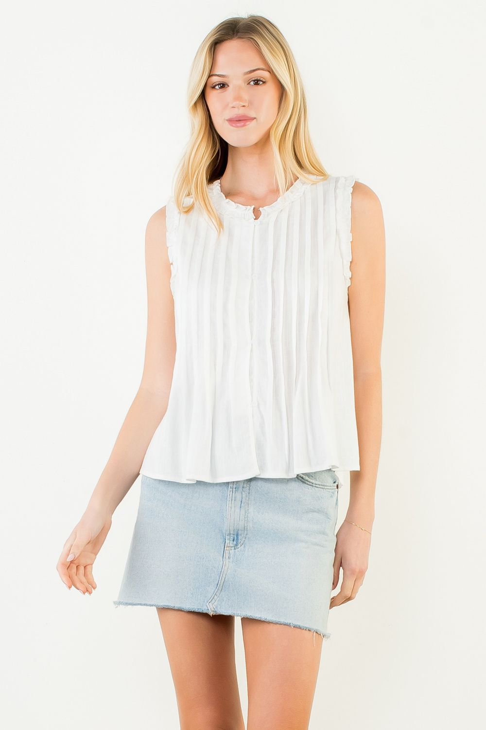 Sleeveless Ruffle Detail Top - Cream