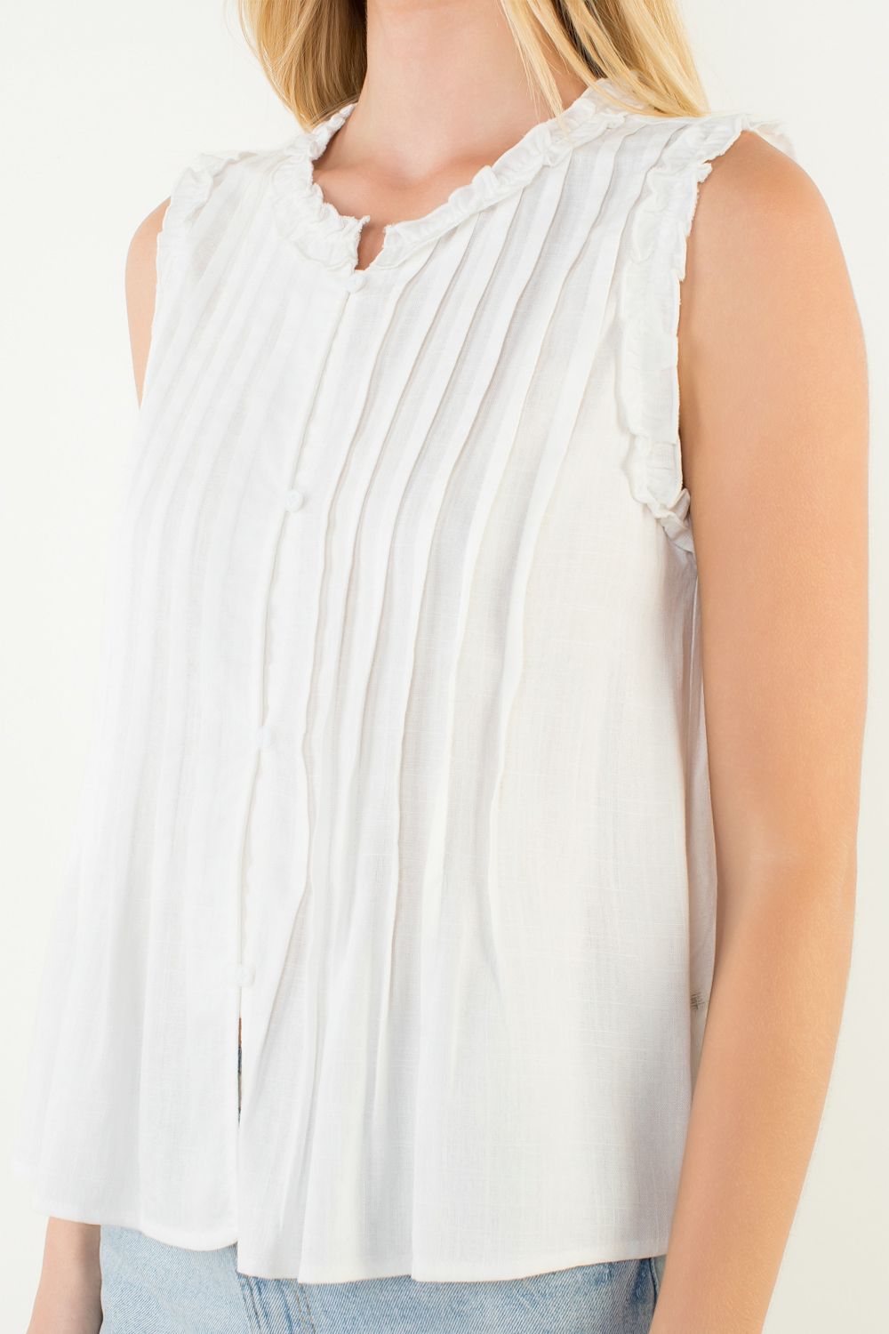 Sleeveless Ruffle Detail Top - Cream