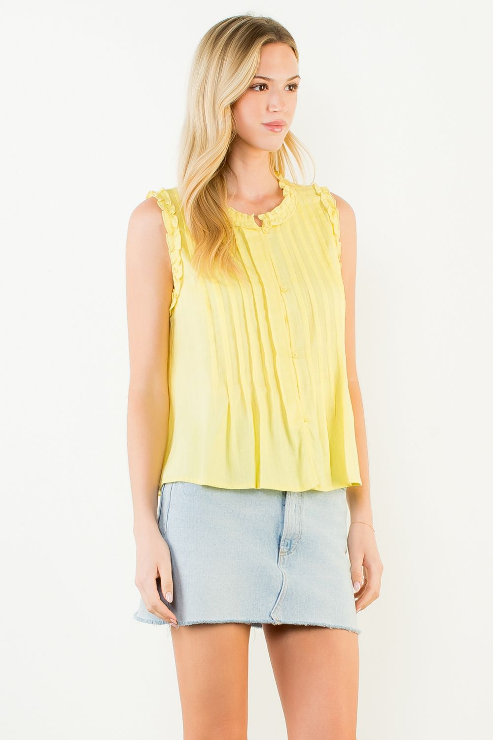 Sleeveless Ruffle Detail Top - Yellow