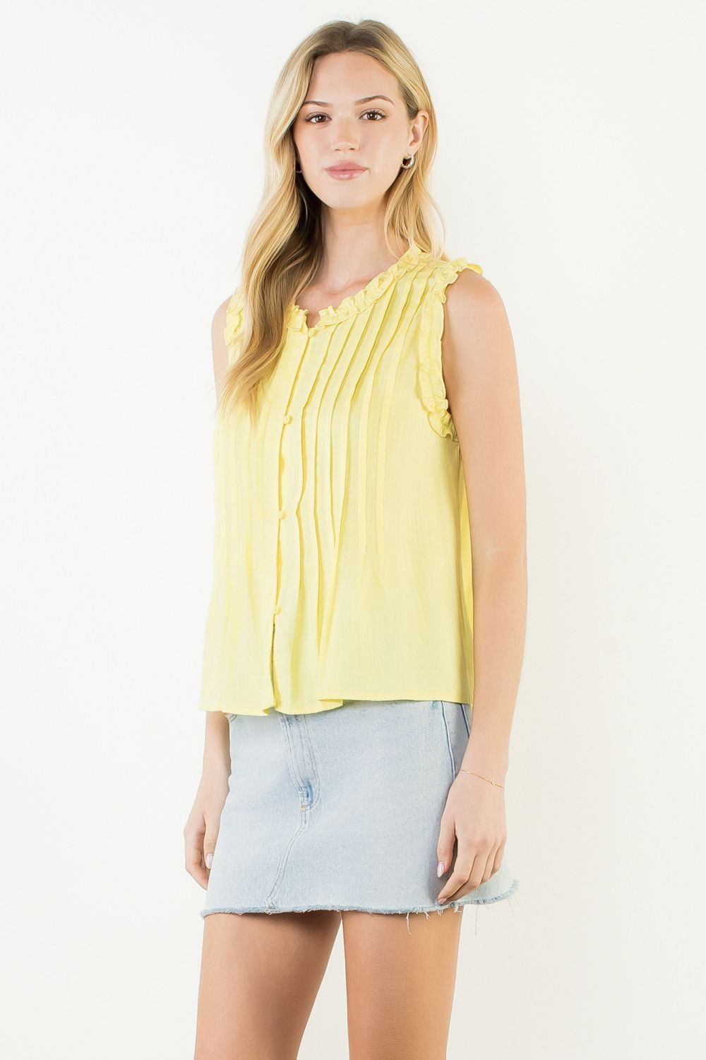 Sleeveless Ruffle Detail Top - Yellow