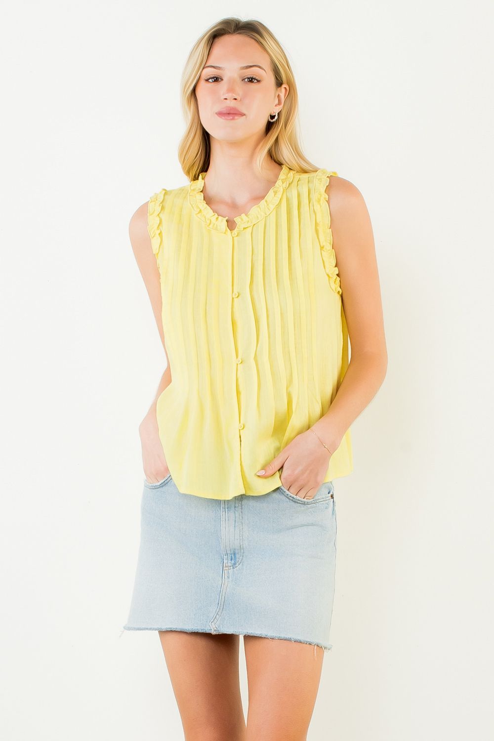 Sleeveless Ruffle Detail Top - Yellow