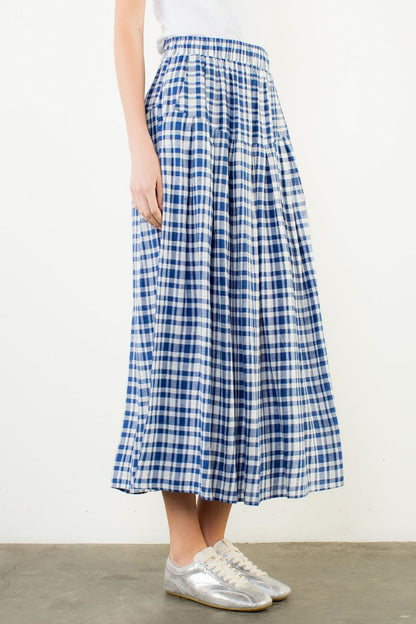 Long Gingham Skirt - Blue