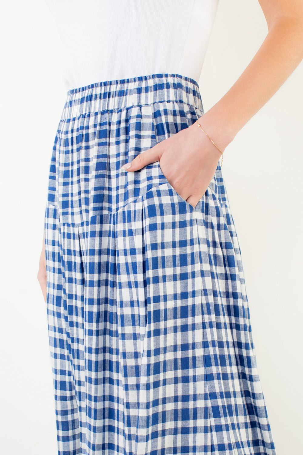 Long Gingham Skirt - Blue