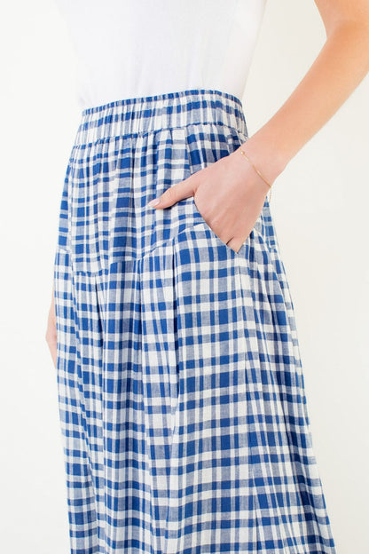 Long Gingham Skirt - Blue