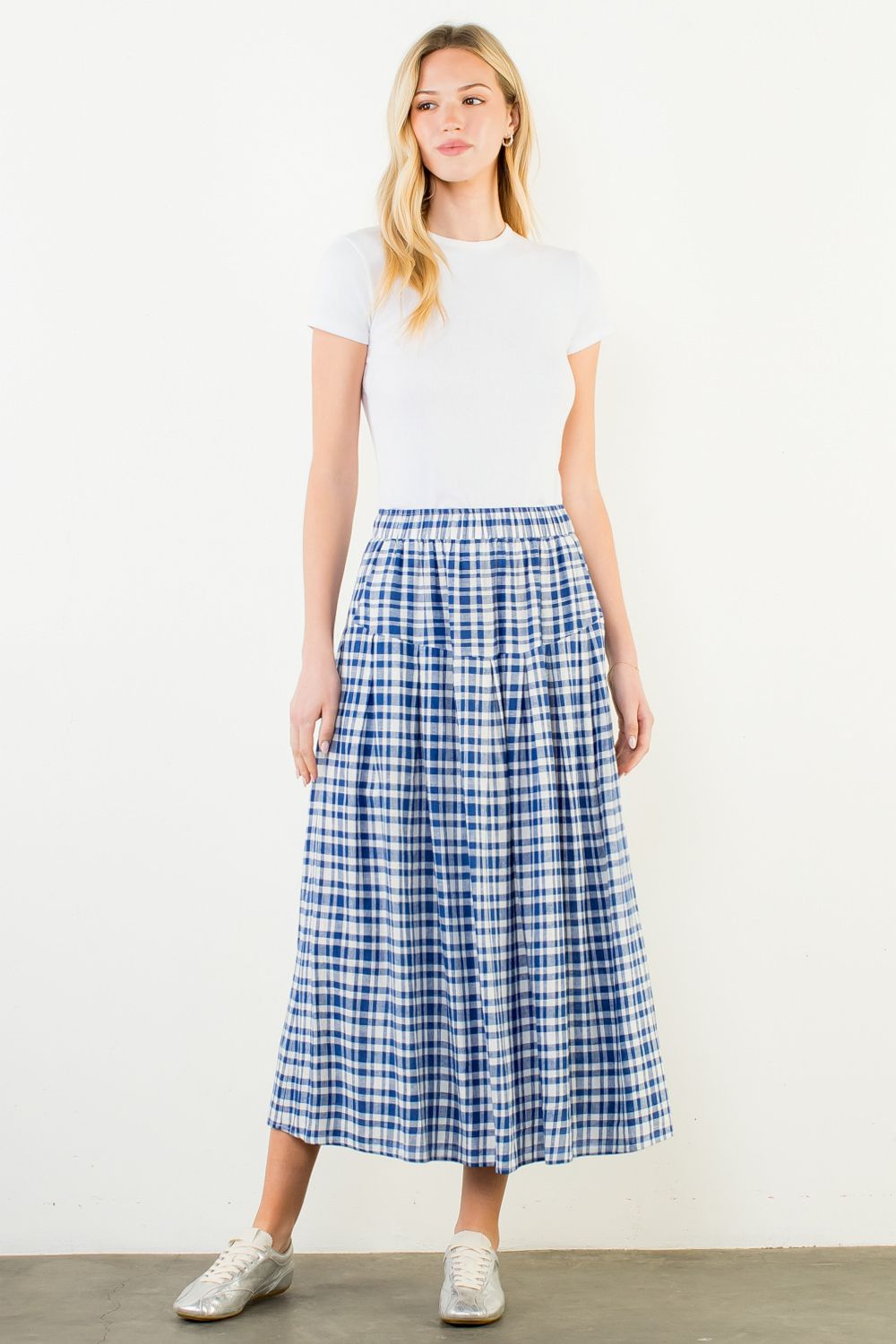 Long Gingham Skirt - Blue