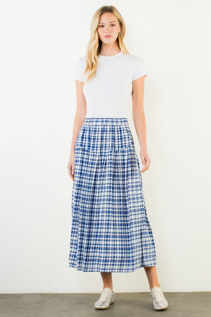 Long Gingham Skirt - Blue