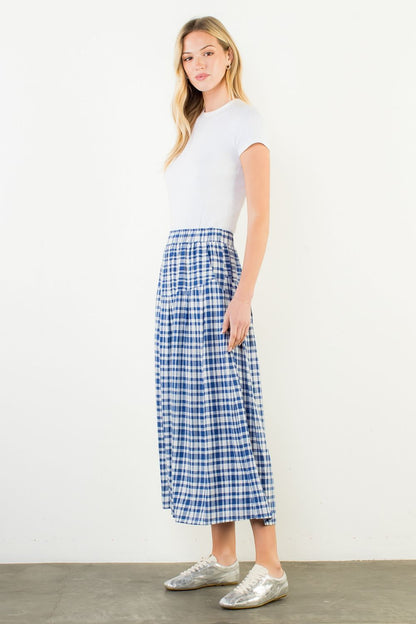Long Gingham Skirt - Blue
