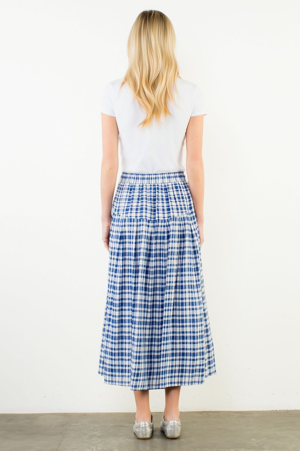 Long Gingham Skirt - Blue