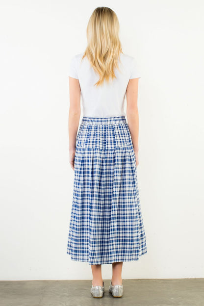 Long Gingham Skirt - Blue