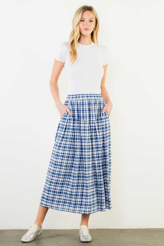 Long Gingham Skirt - Blue