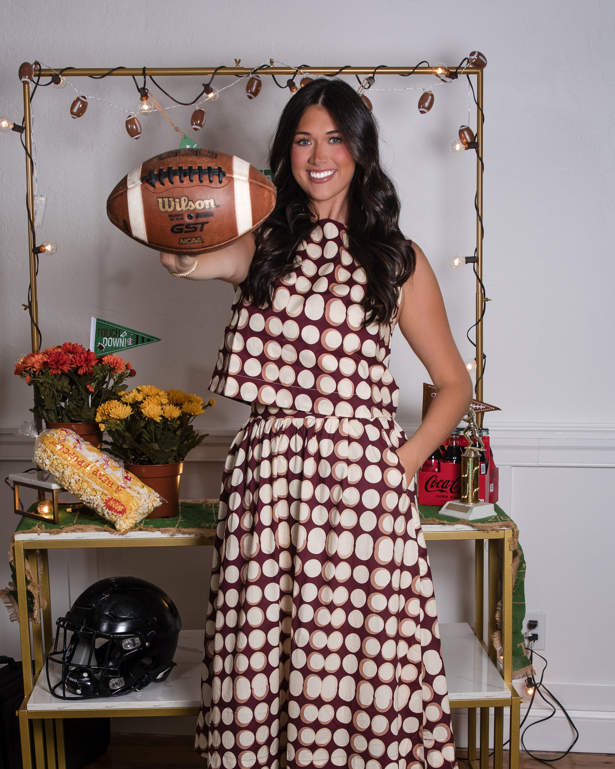 High Waisted Geometric Skirt - Brown