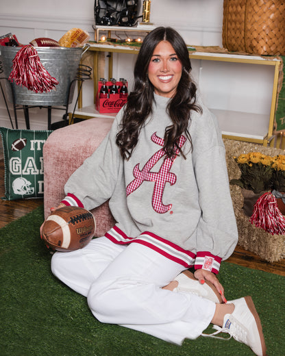 Queen of Sparkles Licensed Alabama Grey Gingham Mascot Mock Neck Sweatshirt