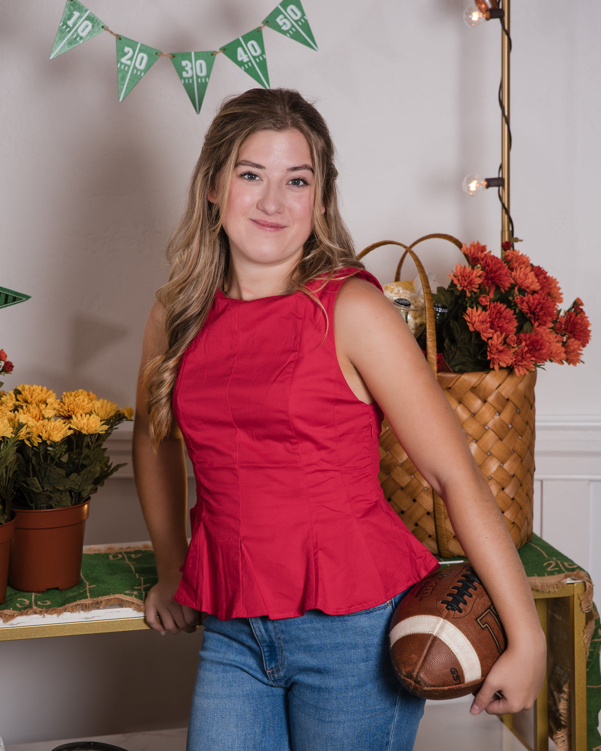 Boat Neckline Fit & Flare Sleeveless Top - Red