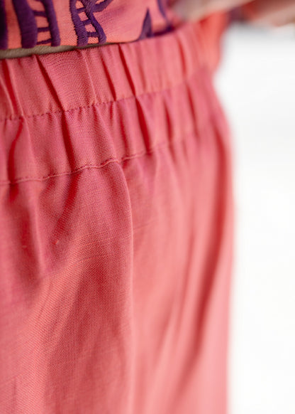 Gemma Pant - Coral Royal Palms Embroidery
