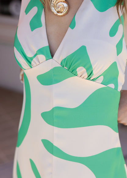 Penny Open Twist-Back Midi Dress - Green Multi
