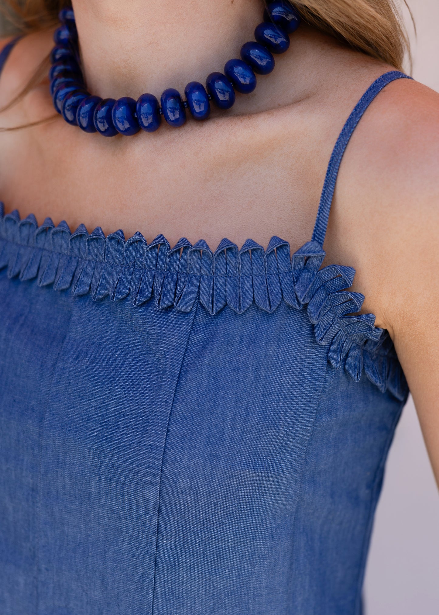 Thin Strap Denim Midi Dress - Dark Blue