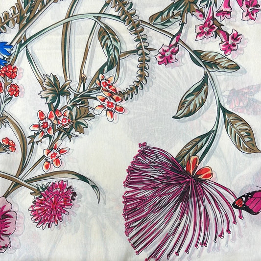 Floral Design Silk Scarf - Ivory